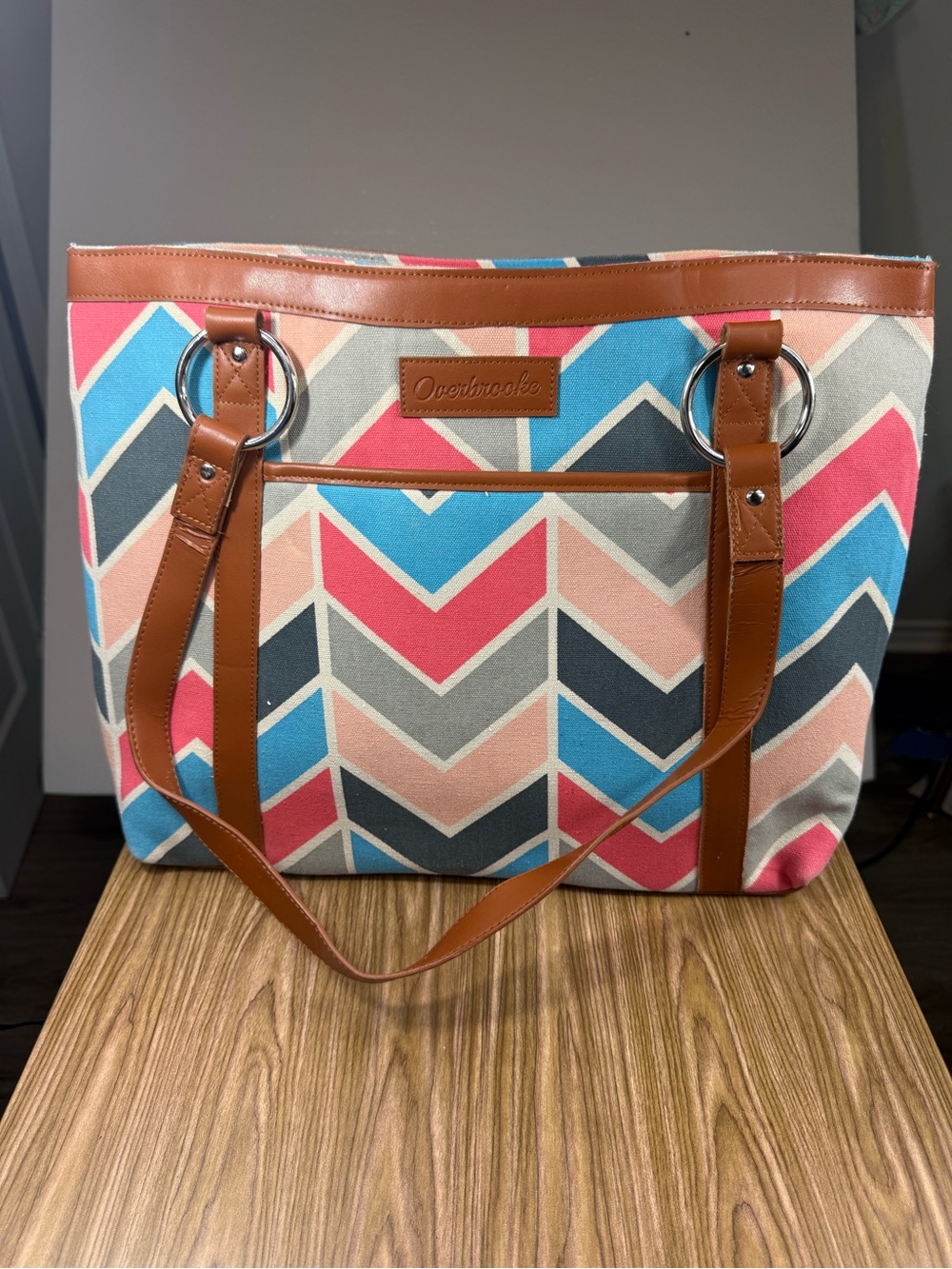 Multicolor overbrooke Chevron Tote Bag with Tan Trim